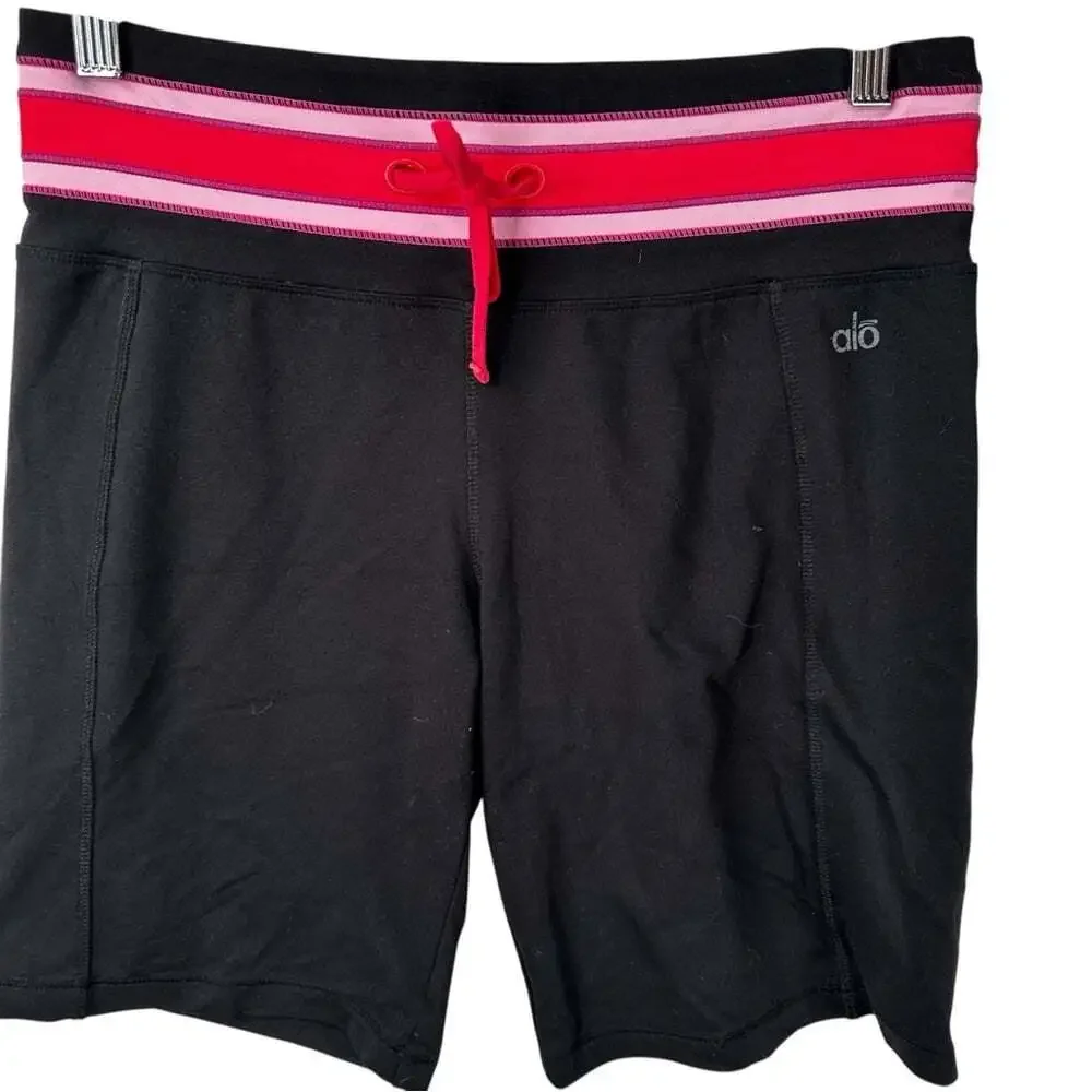 ALO Yoga Sweatpant Shorts Black Pink Stripe Women’s Lounge Core Gym Size Med